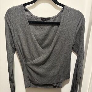 Beyond Yoga Gray Long Sleeve Wrap Top